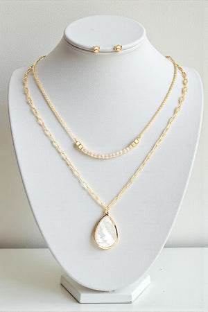 BEADED TEARDROP PENDANT LAYERED NECKLACE SET