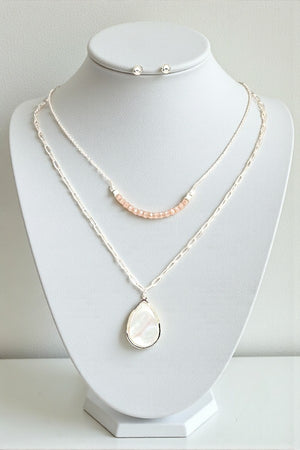 BEADED TEARDROP PENDANT LAYERED NECKLACE SET