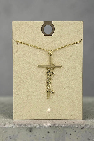 CURSIVE BLESSED SCRIPTED CROSS PENDANT NECKLACE