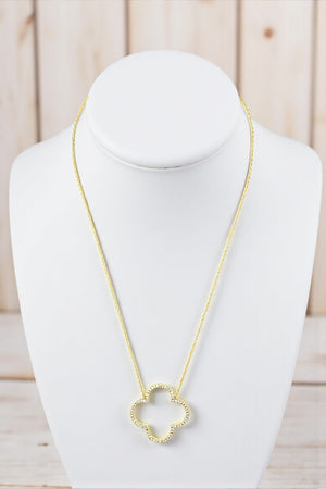 CZ STONE CUT OUT CLOVER PENDANT NECKLACE