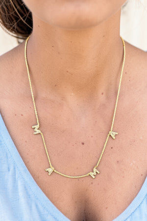 CZ STONE PAVE MAMA LINK NECKLACE