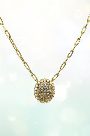 Oval Cubic Zirconia Pearl Pendant Chain Necklace