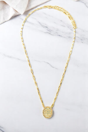 Oval Cubic Zirconia Pearl Pendant Chain Necklace