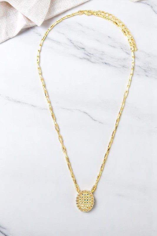 Oval Cubic Zirconia Pearl Pendant Chain Necklace