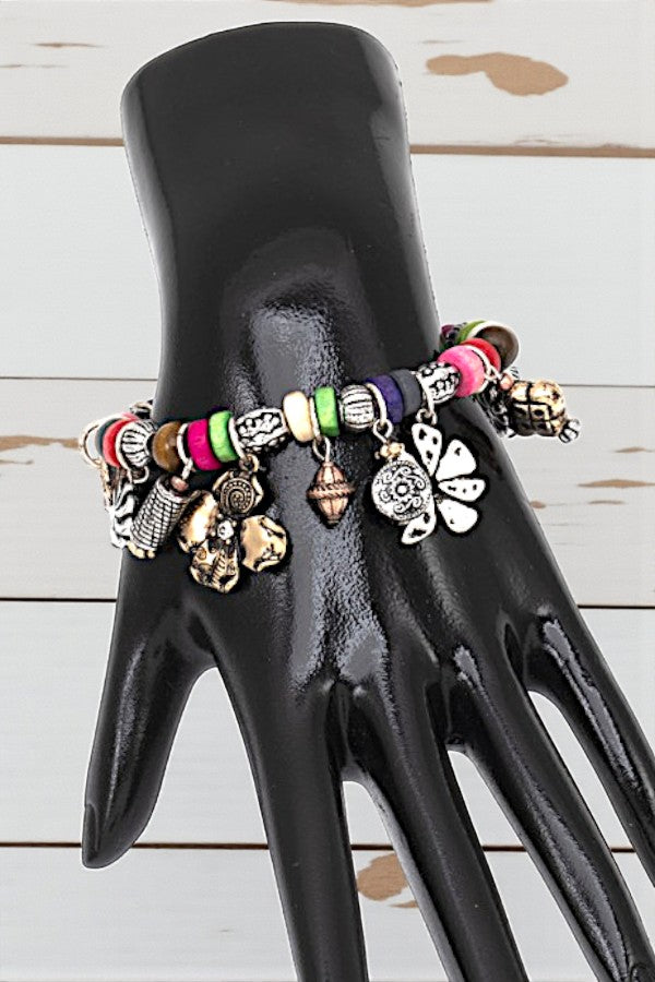 MULTI FLOWER CHARM BEAD BRACELET