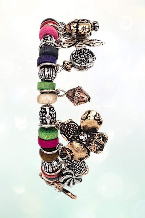 MULTI FLOWER CHARM BEAD BRACELET