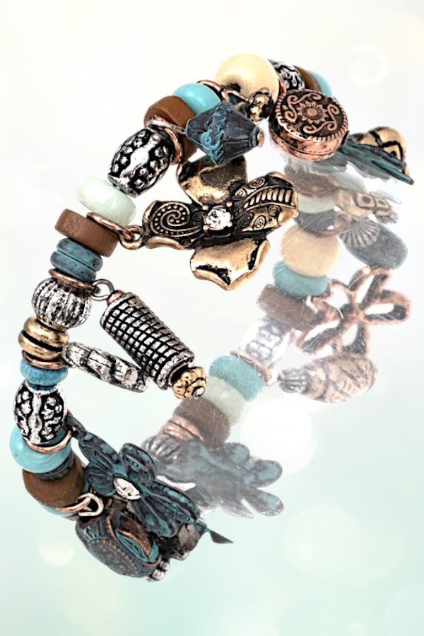 MULTI FLOWER CHARM BEAD BRACELET