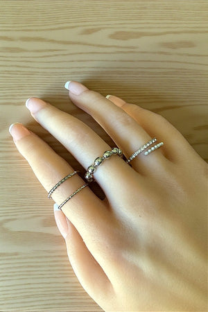 RHINESTONE PEARL BEAD MIX 4 RING SET