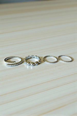RHINESTONE PEARL BEAD MIX 4 RING SET