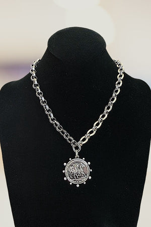 WESTERN DOUBLE HORSE ROUND COIN PENDANT BULKY CHAIN NECKLACE