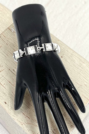 RECTANGULAR FRAMED GEMSTONE LINK CHAIN BRACELET