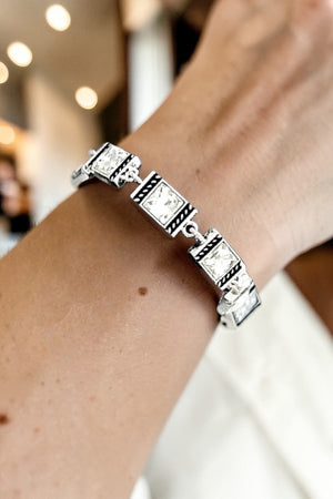 RECTANGULAR FRAMED GEMSTONE LINK CHAIN BRACELET