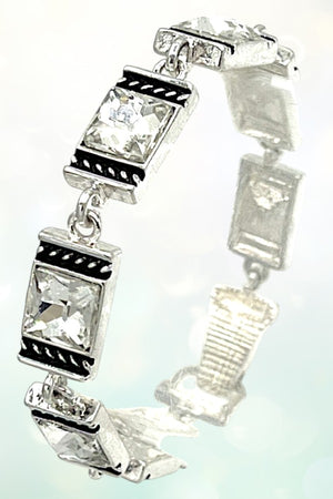 RECTANGULAR FRAMED GEMSTONE LINK CHAIN BRACELET