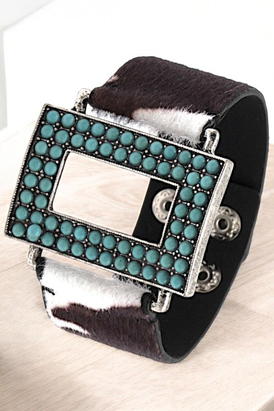 RECTANGULAR GEM PAVE ANIMAL PRINT BAND BRACELET