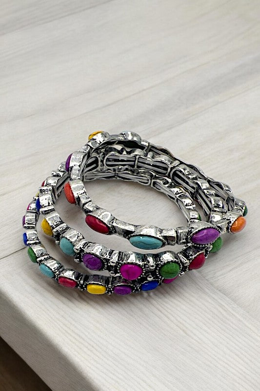 Western Mix Gem Stretch Bracelet Set