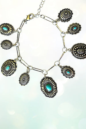 WESTERN TQ GEM ACCENT CONCHO CHARMS DANGLE CHAIN BRACELET