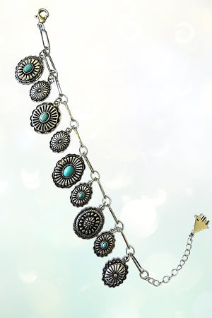 WESTERN TQ GEM ACCENT CONCHO CHARMS DANGLE CHAIN BRACELET