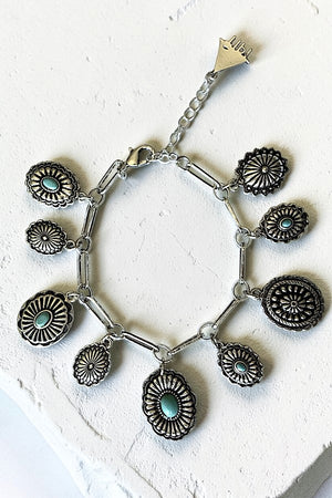 WESTERN TQ GEM ACCENT CONCHO CHARMS DANGLE CHAIN BRACELET
