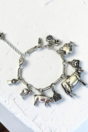 WESTERN FARM ANIMALS CHARMS DANGLE CHAIN BRACELET
