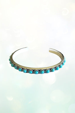 WESTERN ROUND GEMBEAD EMBEDDED CUFF BRACELET