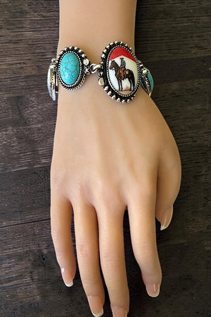 WESTERN COWBOY OVAL TQ GEM LINK BRACELET