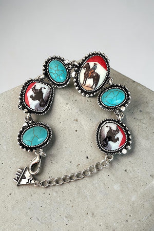 WESTERN COWBOY OVAL TQ GEM LINK BRACELET