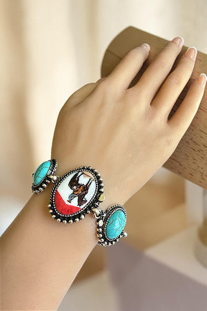 WESTERN COWBOY OVAL TQ GEM LINK BRACELET