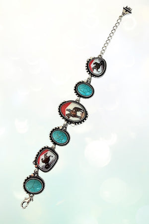 WESTERN COWBOY OVAL TQ GEM LINK BRACELET