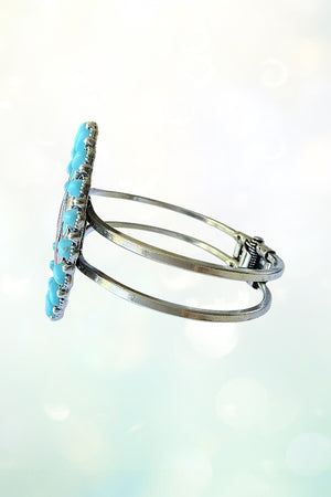 WESTERN CARDINAL IMPRINTED TQ GEM FRAMED OVAL CONCHO HINGE BRACELET