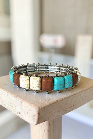 WESTERN SQUARE TQ GEMSTONE LINK STRETCH BRACELET