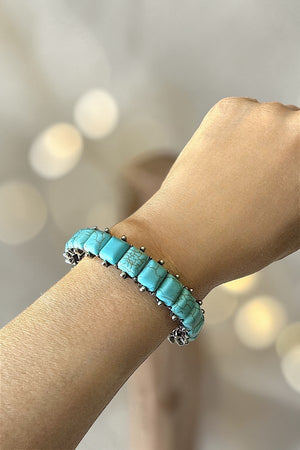 WESTERN SQUARE TQ GEMSTONE LINK STRETCH BRACELET