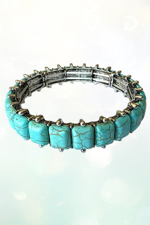 WESTERN SQUARE TQ GEMSTONE LINK STRETCH BRACELET