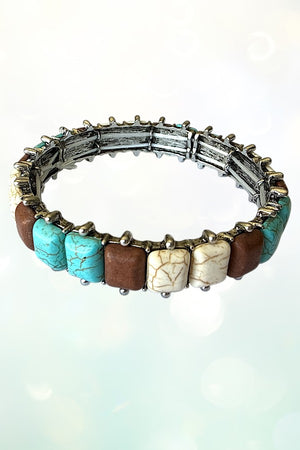WESTERN SQUARE TQ GEMSTONE LINK STRETCH BRACELET
