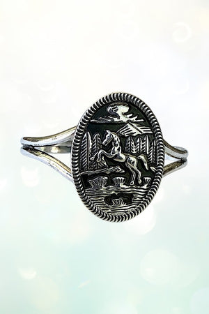 WESTERN ETCHED RUNNING HORSE CUFF BRACELET