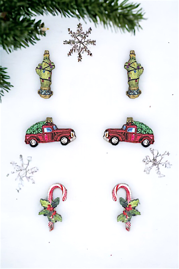 CHRISTMAS MIX TRUCK POST EARRING SET