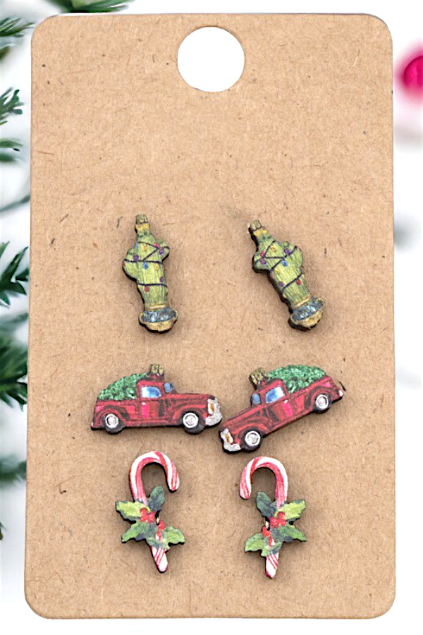 CHRISTMAS MIX TRUCK POST EARRING SET