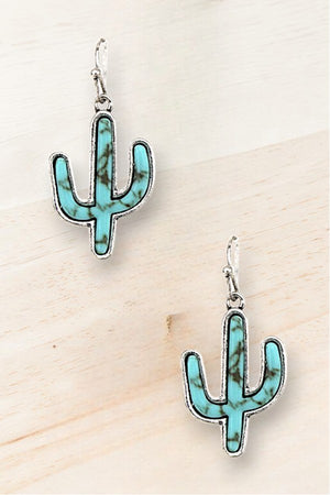 WESTERN GEMSTONE CACTUS DANGLE EARRING