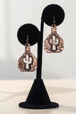 CATTLE TAG CACTUS DROP EARRING