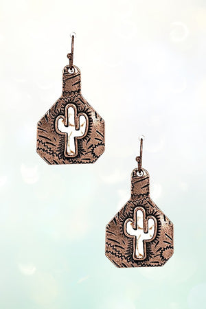 CATTLE TAG CACTUS DROP EARRING