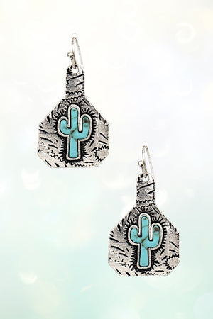 CATTLE TAG CACTUS DROP EARRING