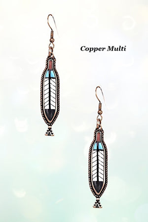 TRIBAL FEATHER ACCENT DANGLE EARRING