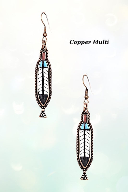 TRIBAL FEATHER ACCENT DANGLE EARRING