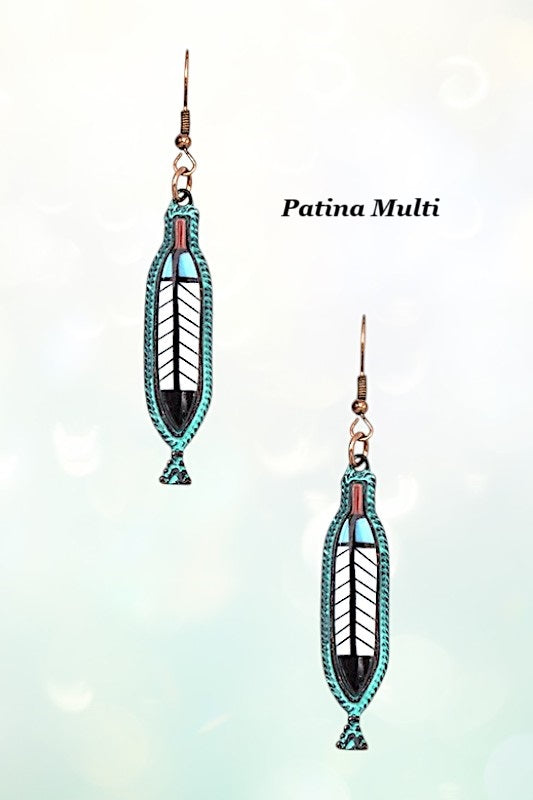 TRIBAL FEATHER ACCENT DANGLE EARRING