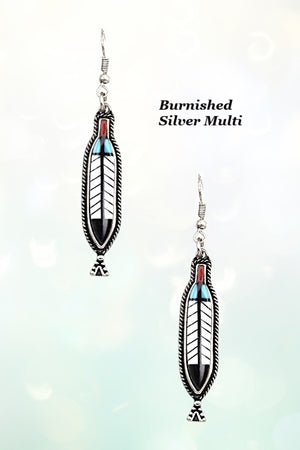 TRIBAL FEATHER ACCENT DANGLE EARRING