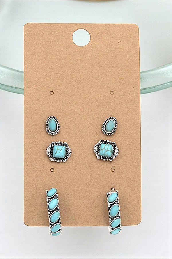 FRAMED GEM POST HOOP EARRING SET