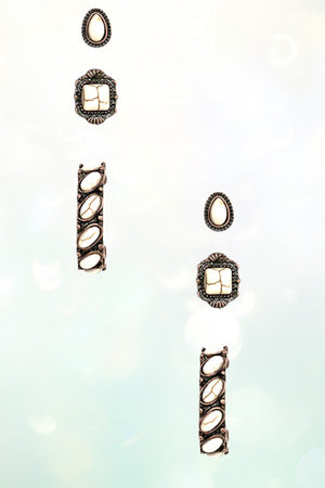 FRAMED GEM POST HOOP EARRING SET