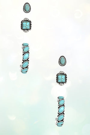 FRAMED GEM POST HOOP EARRING SET