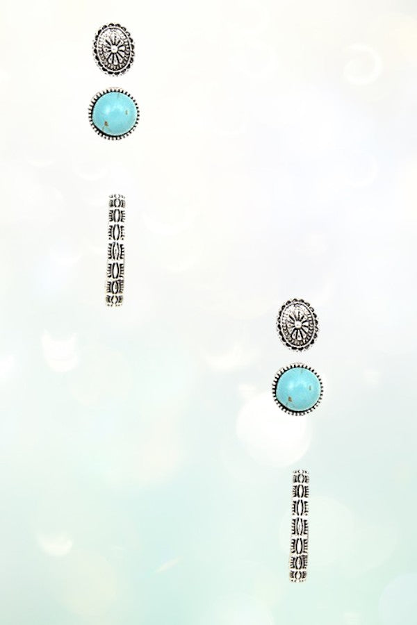 ETCHED GEM DETAIL HOOP EARRING SET