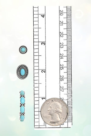 ETCHED OVAL GEM HOOP EARRING SET