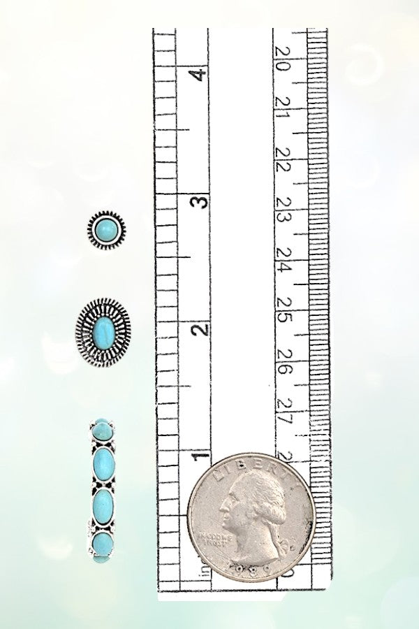 ETCHED OVAL GEM HOOP EARRING SET